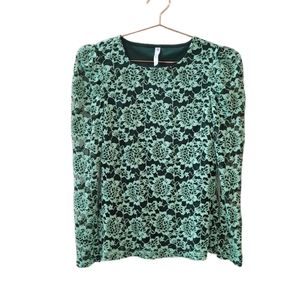New ACOS&A Green Floral Lace Overlay Blouse Blouse Size S
